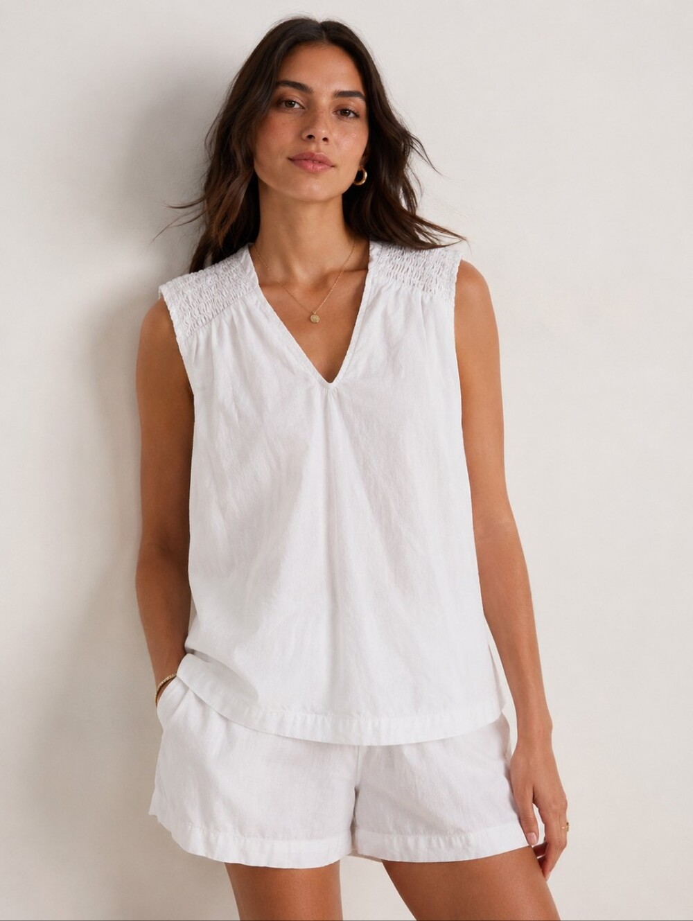 Anthropologie Cloth & Stone White Lyocell Sleeveless Top | Size Small